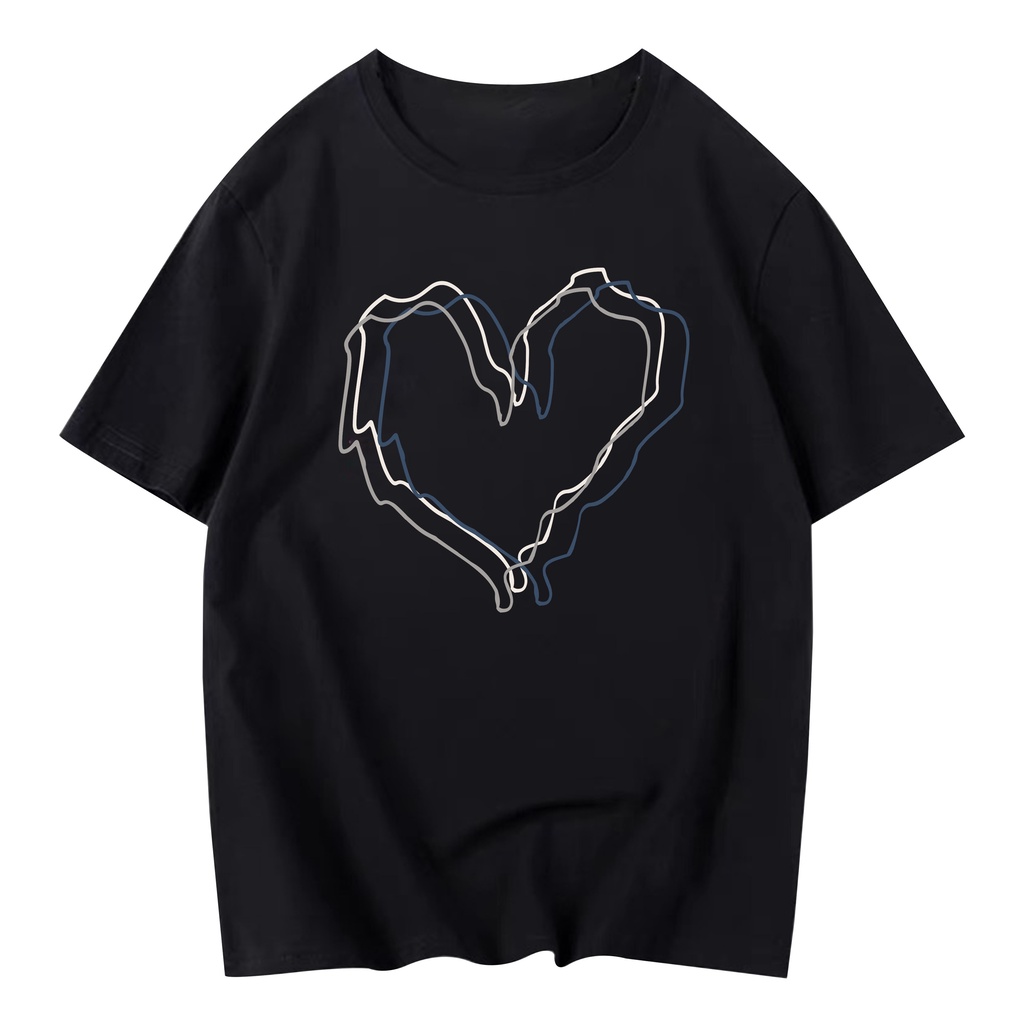 XIAOZHAINV Kaos Atasan Wanita Heart Pattern Lengan Pendek 0076