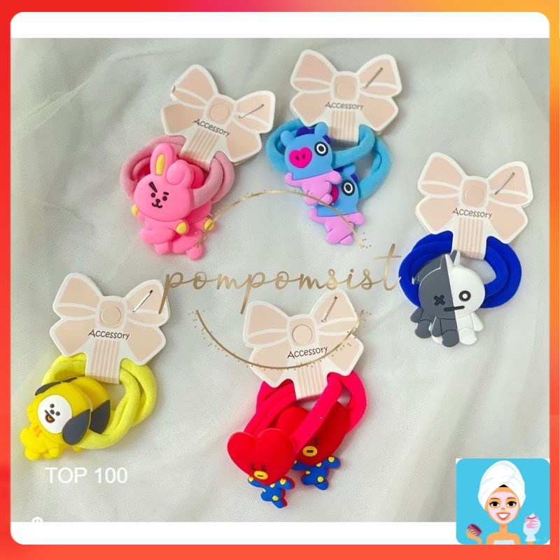 [ML] [ISI 2PCS] KARET IKAT RAMBUT DONAT BTS BT21 WARNA WARNI KARAKTER KPOP ARMY JEPIT GULUNG KUCIR M