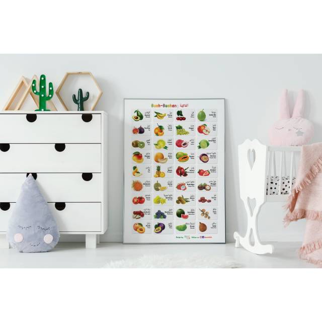 Poster Buah-Buahan (Bahasa Inggris, Arab, Indonesia)- Poster Edukasi Anak PAUD TK SD, Hampers Kado B