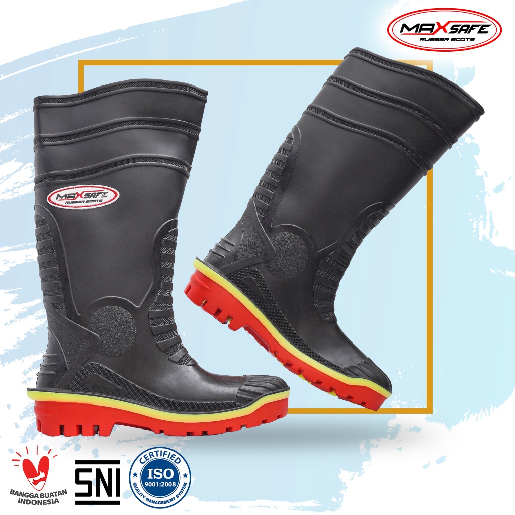 Sepatu Boot SNI Termurah Max Safe 8833 Kombinasi Hitam Merah