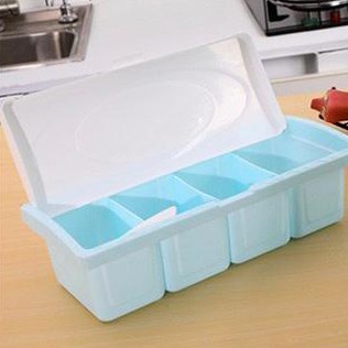 Tempat Bumbu Dapur Set 4 Sekat Besar Gratis Sendok Takar Bumbu Murah Praktis Kotak Bumbu Plastik Anti Pecah