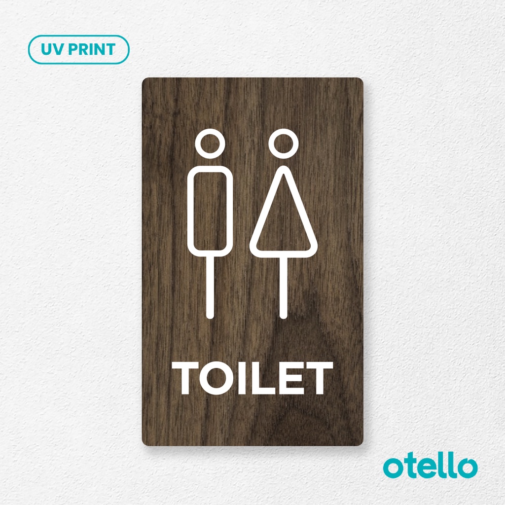 Otello - Signage Toilet Pria Wanita Modern Sign Board Restroom WC Kayu Print Signage Papan Label Tempel 3D Sticker Timbul