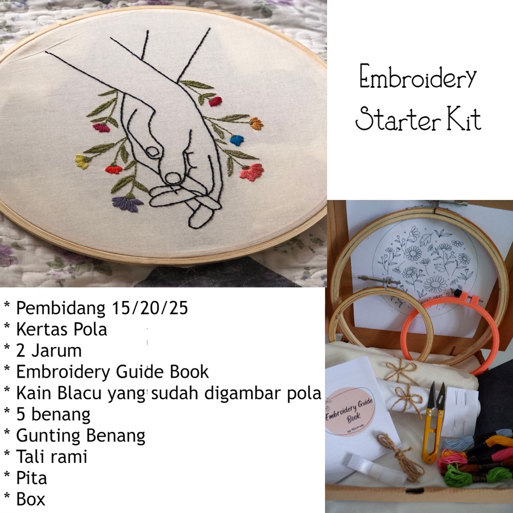 Couple Hand Embroidery Kit Package Custom/Paket Sulam Untuk Pemula/Paket Sulam Tangan/Menyulam Kit/G