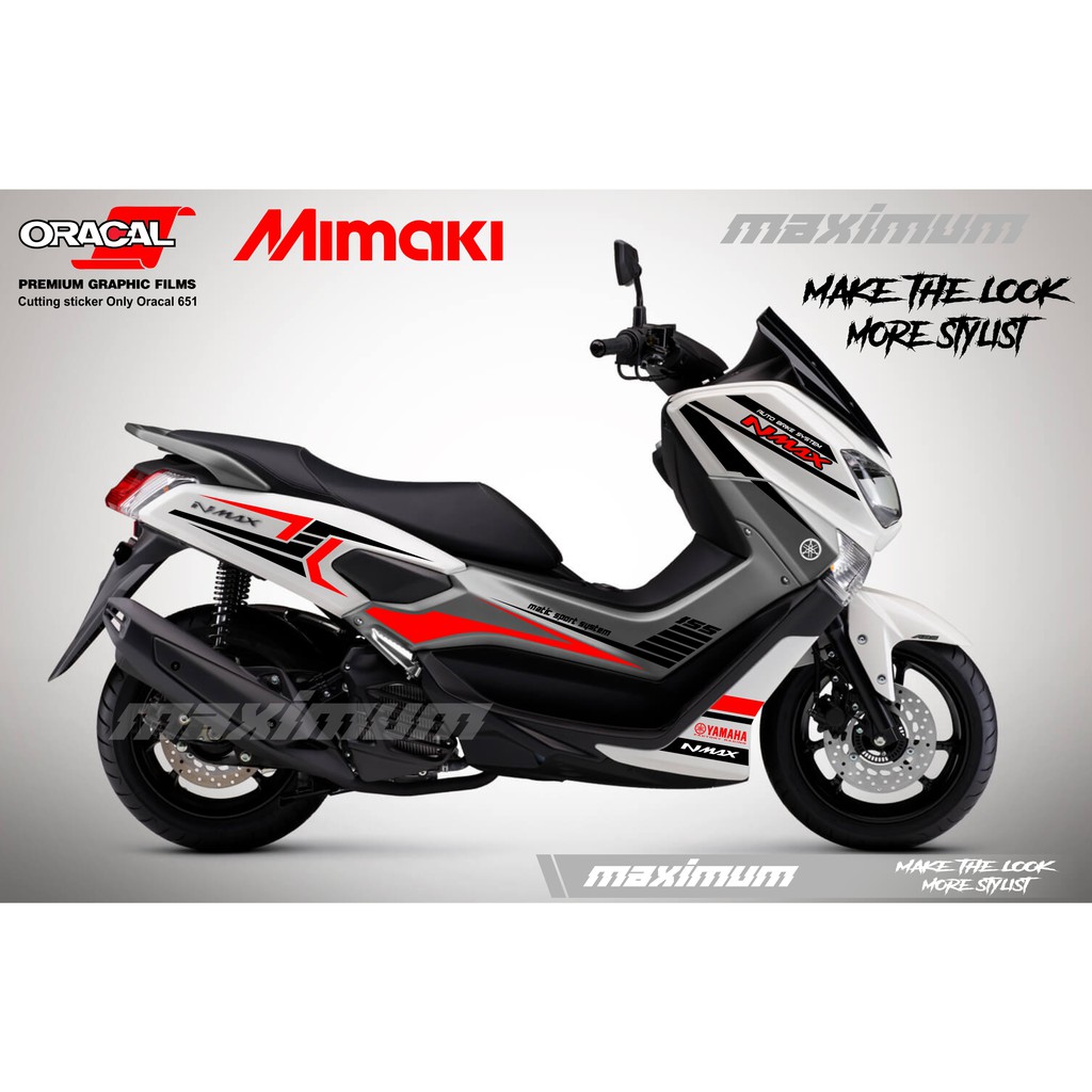 CUTTING STICKER NMAX PUTIH - STRIPING STIKER BAHAN ORACAL WARNA HITAM KOMBINASI MERAH NMAX