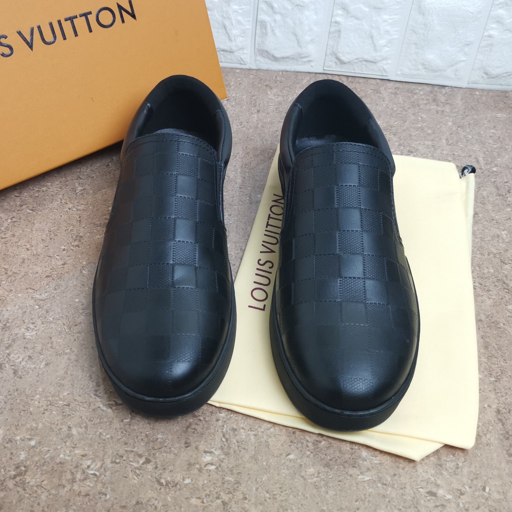 sepatu pria sneakers slip on shoes black men lv mirror sepatu kulit cowok tanpa tali sepatu keren
