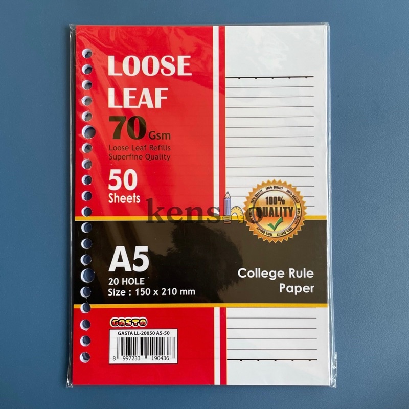 KENSHO Loose Leaf A5 50 lbr 70 Gsm / Kertas Binder / Garis / Polos / A5