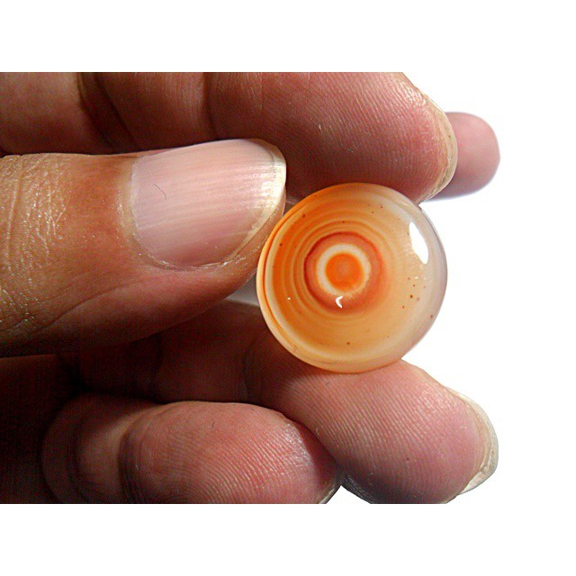 AG110 Round Cabochon 12.35ct 18mm Orange Red White 'Greek Evil Eye' Picture Agate Natural Lucky Char