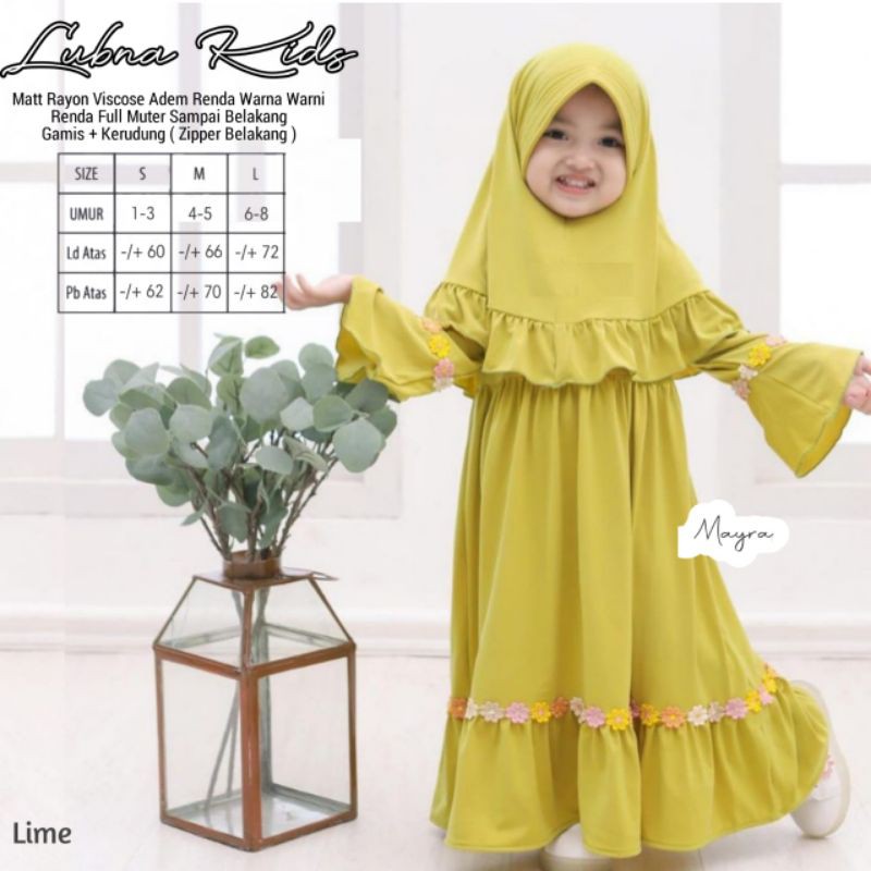 LUBNA KIDS BY MAYRA GAMIS ANAK CEWEK MUSLIM SET HIJAB RAYON ADEM MODERN GAMIS KIDS REMPEL