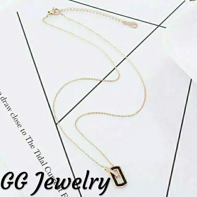 GG Kalung Titanium Premium Lapis Emas 18k Model  Persegi Beloved #KL-177