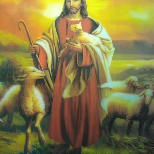 Lukisan 3D Rohani Tuhan Yesus Gembala Baik Poster 3 Demensi 38cmx58cm