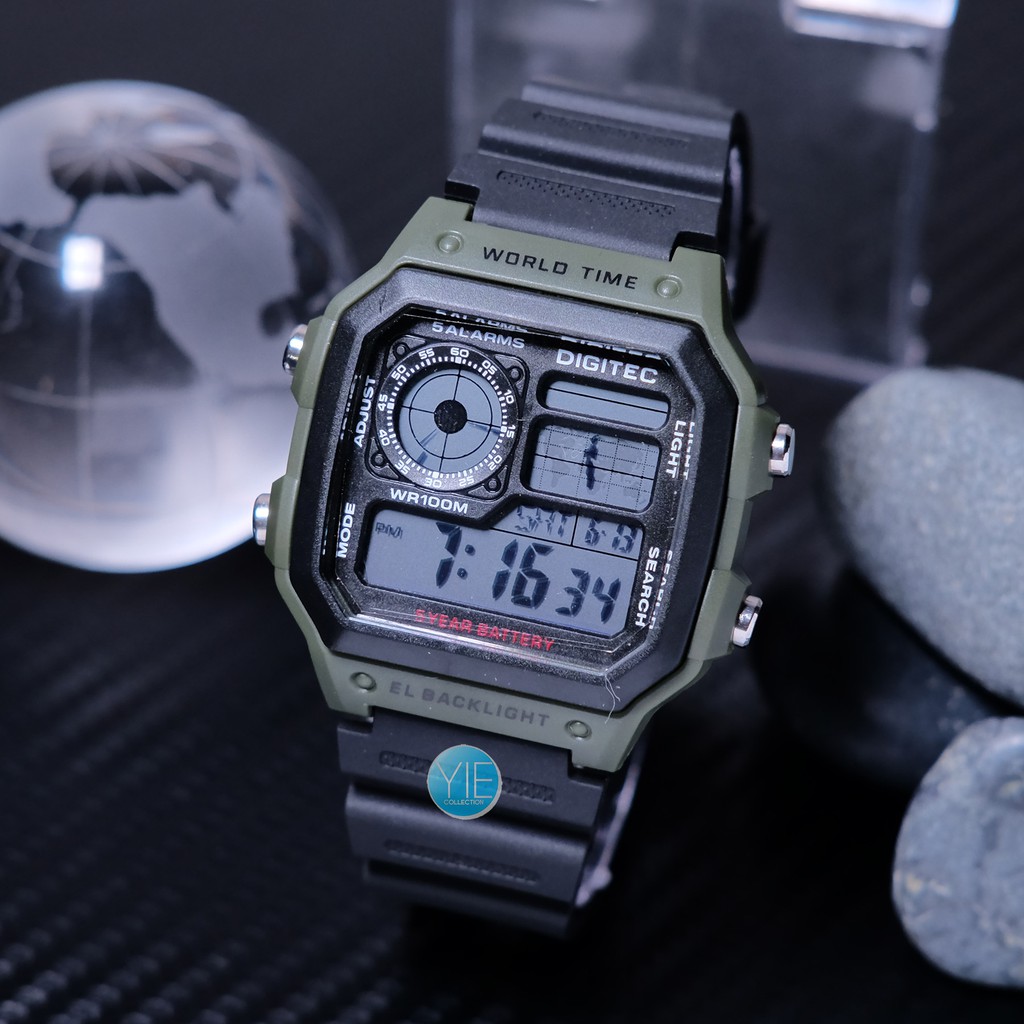 Jam Tangan Pria Sport Army Digitec DG 3080 Strap Karet World Time Dual Time Original Tahan Air FH