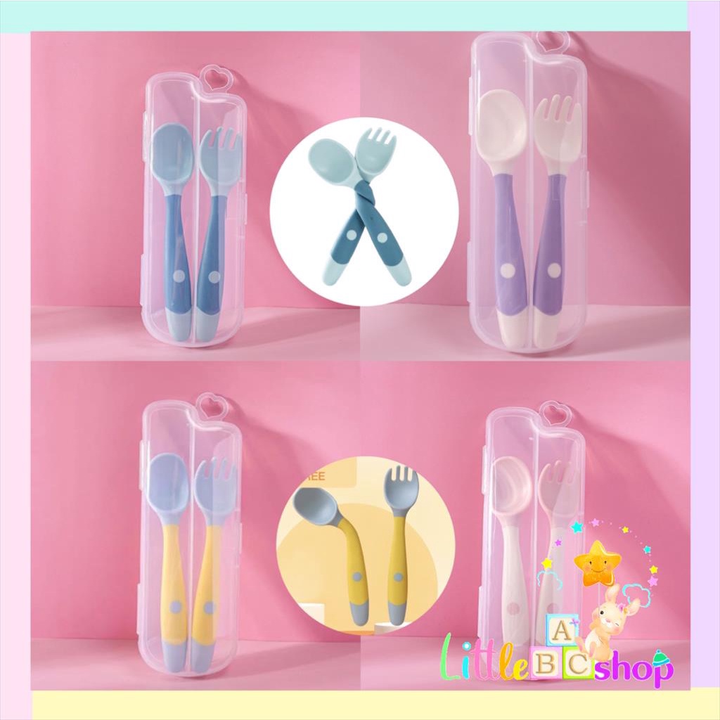 sendok garpu anak gagang  silicone with case /  baby spoon