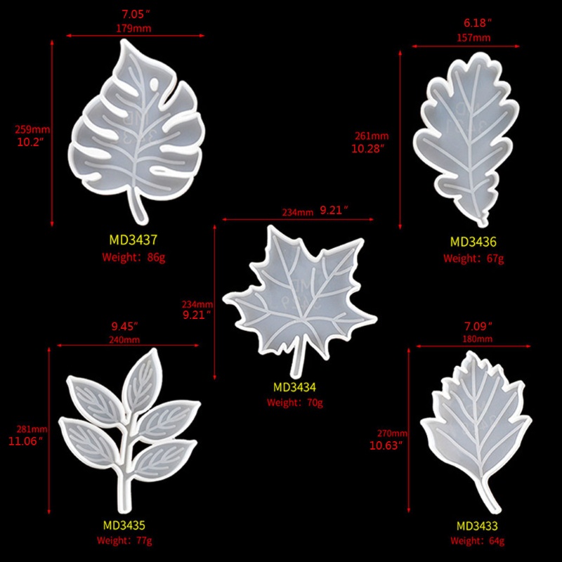 SIY  10Pcs Leaves Coaster Silicone Resin Mold Tropical Maple Leaf Resin Casting Mold