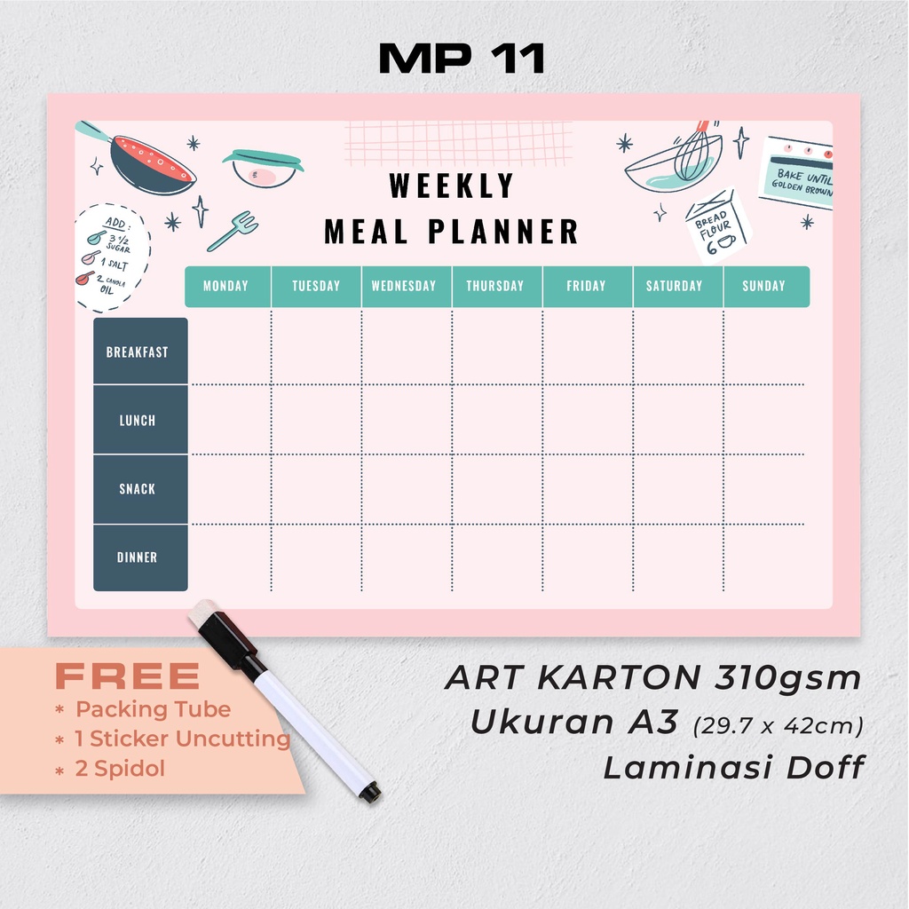 

Artomaringi Meal Planner Magnet Kulkas Bonus Spidol Wipe and Clean MP011