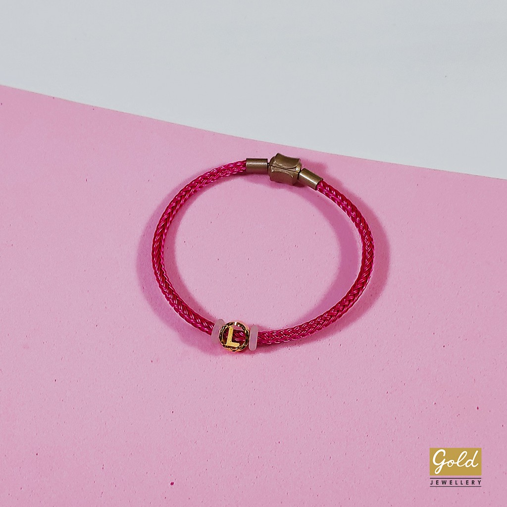 Gelang tali emas kuning 700 16k charm inisial alphabet huruf L blt