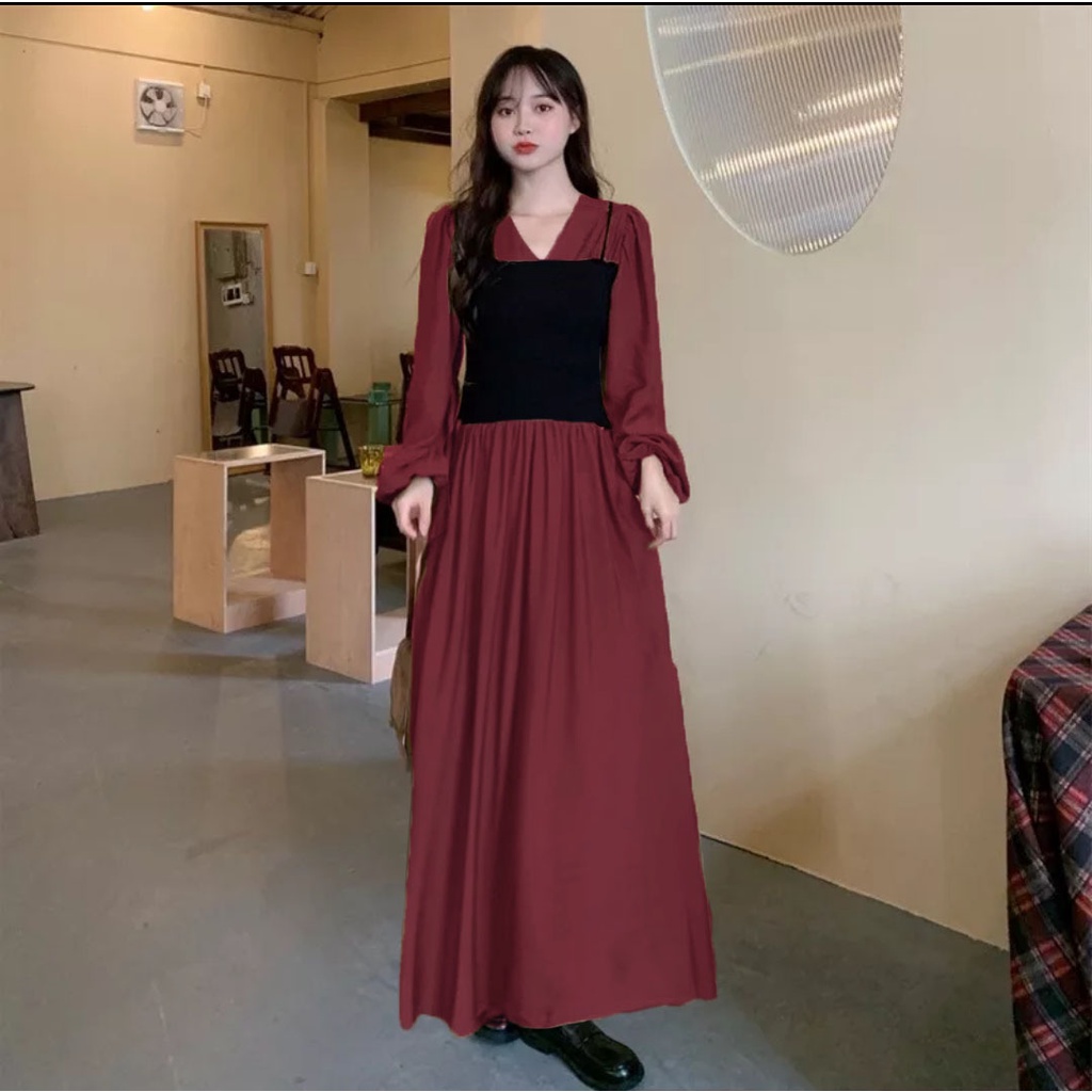 Dress Lengan Panjang  / Maxi dress Korea Bahan Adem 884