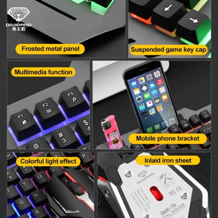 Gaming Keyboard Divipard GK-70 Kabel USB 2.0 Plus LED Lightning Metal