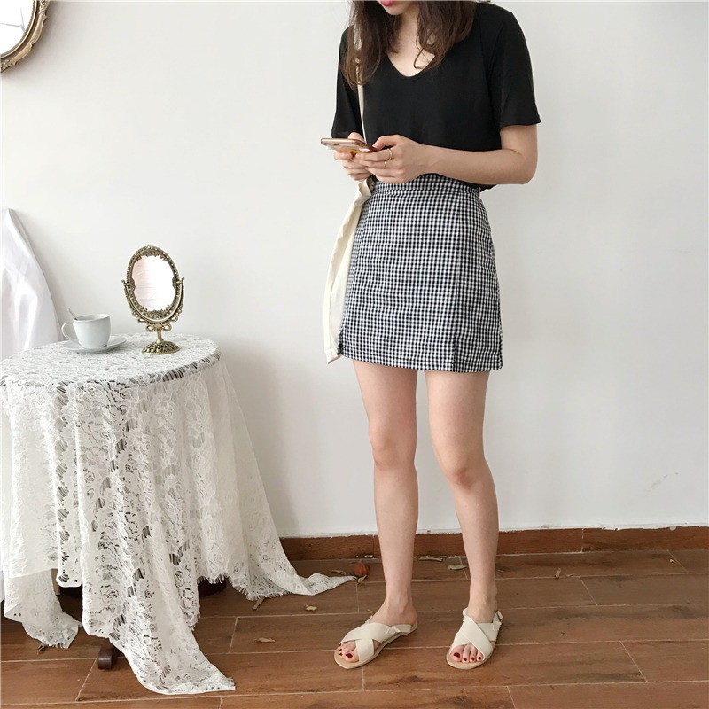 Korean Mini Skirt Plaid Square Rok Pendek Motif Kotak Kotak 1113 (XS-XL)