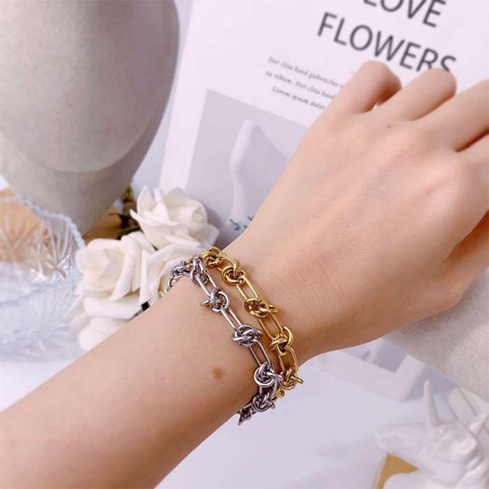 MXBEAUTY Gelang Wanita Fashion Hadiah Gadis Unik Electroplate Simpul Tali Tangan Baja Titanium