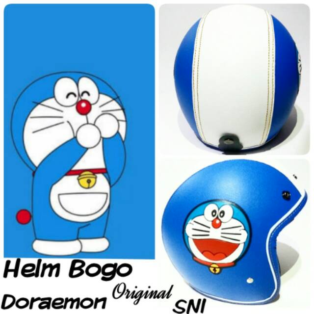 Helm bogo berkarakter lucu doraemon kulit original gambar timbul Original SNI + Kaca BOGO