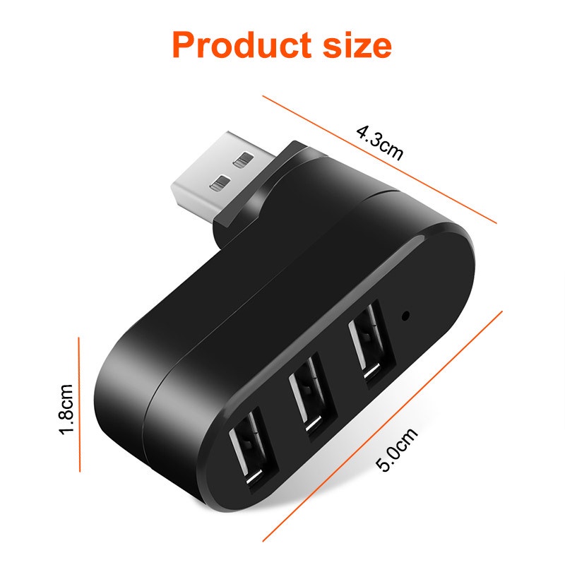 3 In 1 Usb 2.0 Port Hub / Splitter Mini Portabel Dapat Diputar 180 Derajat