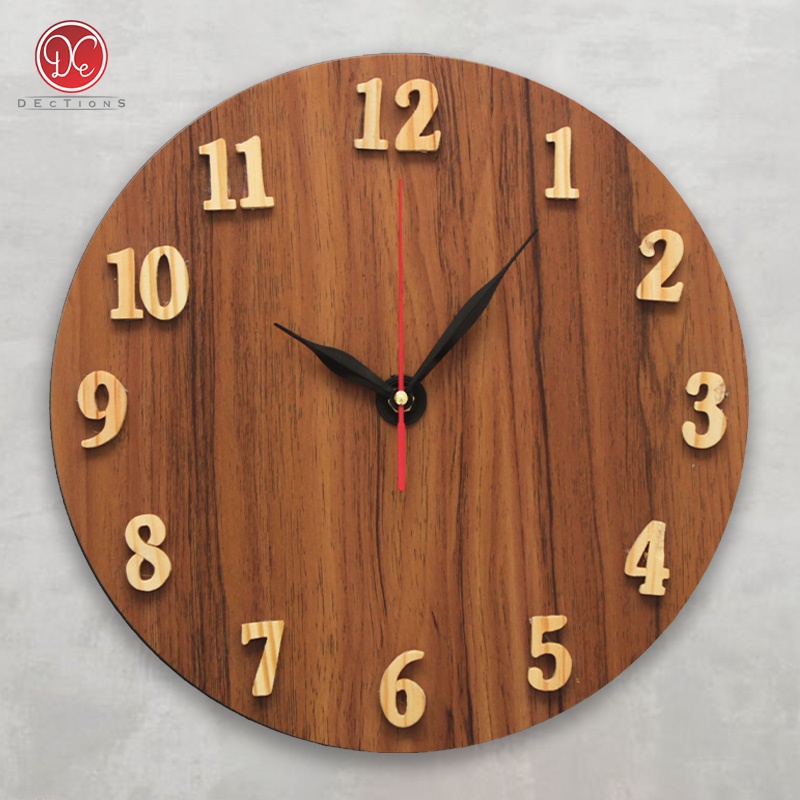 Jual Dections Jam Dinding Kayu Angka Timbul Unik Minimalis Vintage