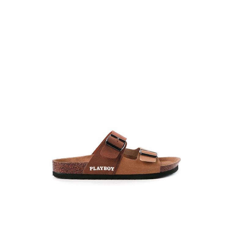 SANDAL SLIDE PLAYBOY PRIA ORIGINAL CASUAL BRANDED ASLI COKLAT PL36