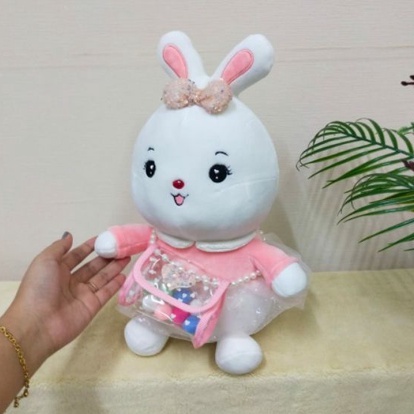 Boneka Kelinci Tas Pom Pom Size 12&quot;/35cm/boneka lucu/boneka animal/boneka rabit baju/