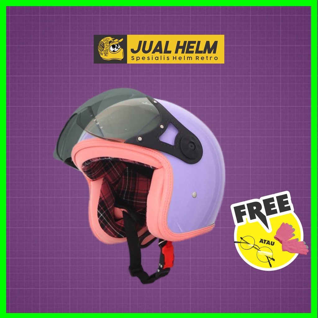 Helm Retro Wanita SADA ROSA NEW FLANEL PURPLE PASTEL