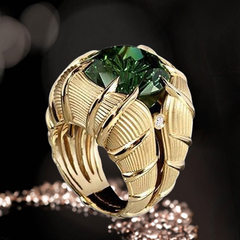 Cincin Jari Warna Emas Gaya Punk Hip-Hop Untuk Wanita