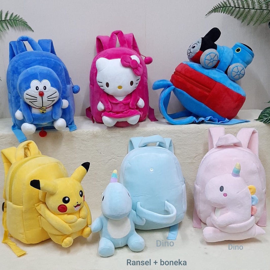 Tas Ransel Boneka Doraemon Dinosaurus Pikachu Thomas/Backpack/Tas Anak Paud