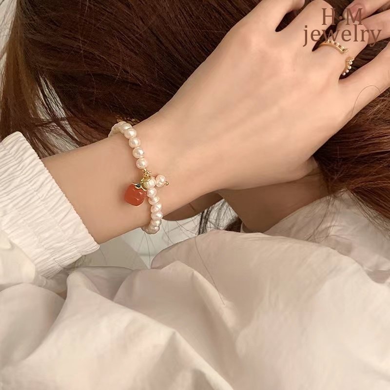 Gelang Mutiara Agate Merah Peach 2022 Untuk Wanita