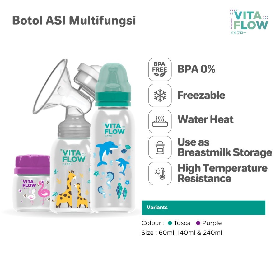 VITAFLOW BOTOL SUSU MULTIFUNGSI PP 240ML (INC : DOT SIZE M)