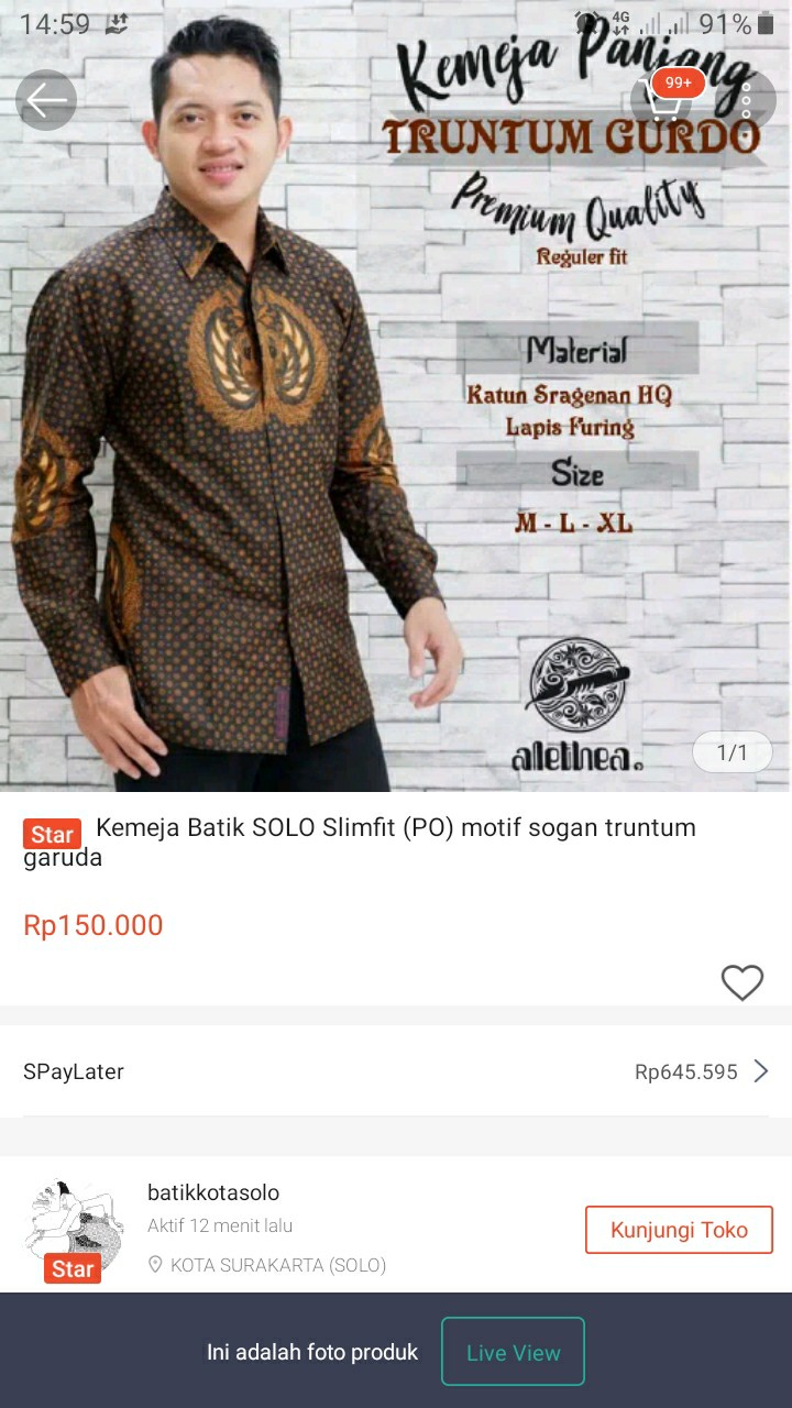 Kemeja Batik Solo Slimfit (po) Motif Sogan Truntum Garuda