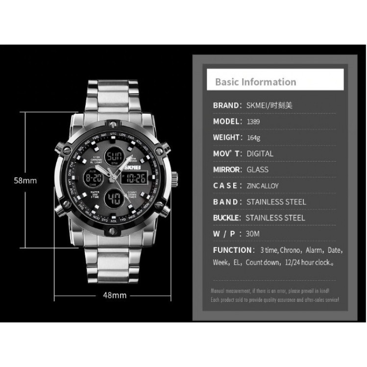 Jam Tangan Pria Digital Analog SKMEI 1389 Black Water Resistant 50M