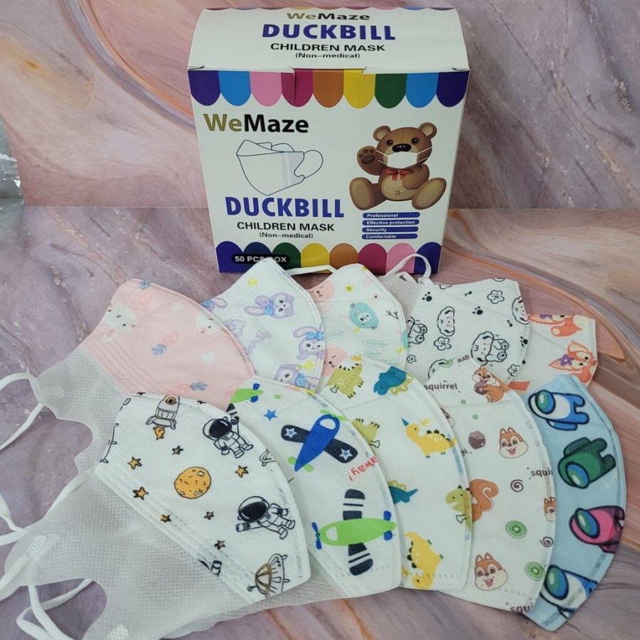 MASKER DUCKBILL ANAK 50 Pcs dan 20 Pcs DUCKBILL KIDS FILTCARE POLOS Putih Hitam 50Pcs