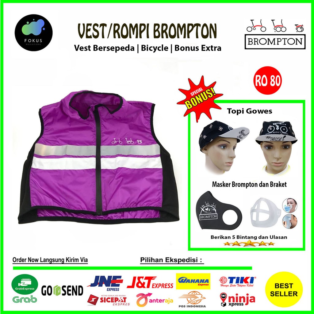 Rompi Sepeda Vest Brompton Olahraga Windbreaker Setengah Badan (Ungu)