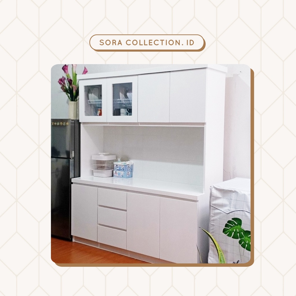 Lemari Sayur 4 Pintu / Rak Dapur Minimalis / Lemari Dapur Bahan Blockboard Cat Duco + Keramik
