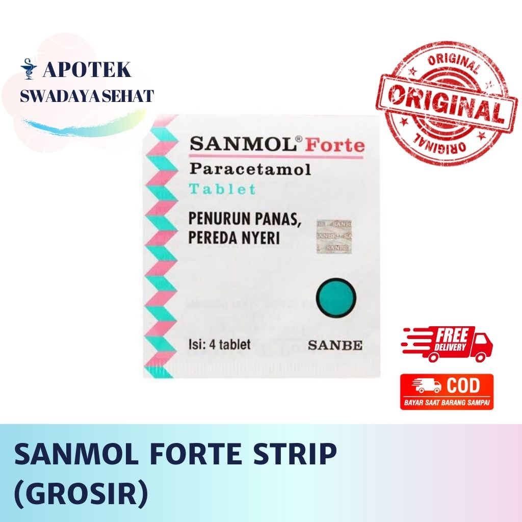 SANMOL Forte Strip - Obat Demam Parasetamol Anti Nyeri 4 Tablet