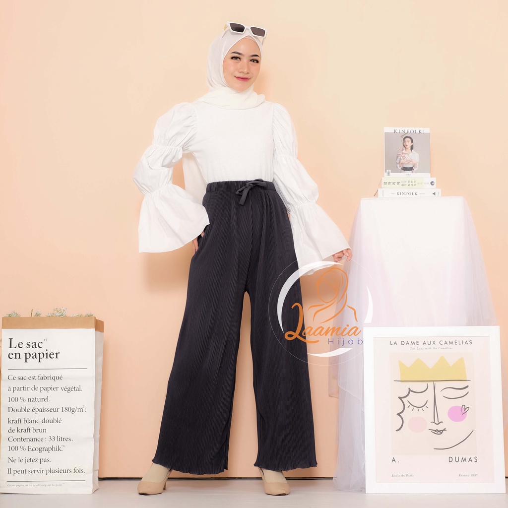 KULOT PLISKET Tali Lidi Celana Kulot Wanita Plisket Lidi Lipatan Kecil Celana Wanita Hijab Casual Resmi