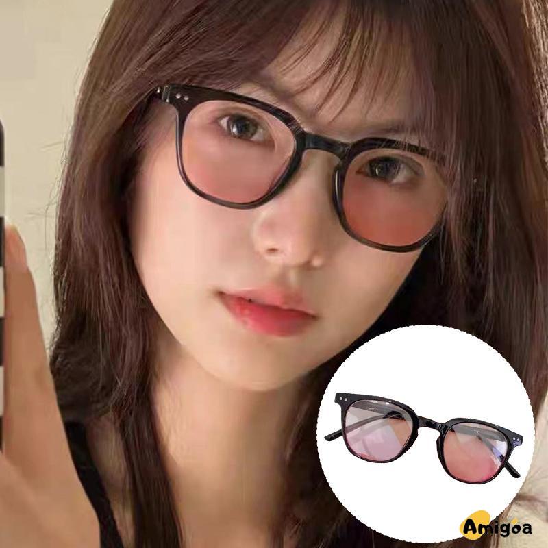 Gradient Pink Blush Glasses Wanita Trendi Wajah Bulat Kacamata Bingkai Hitam untuk Foto - AG2