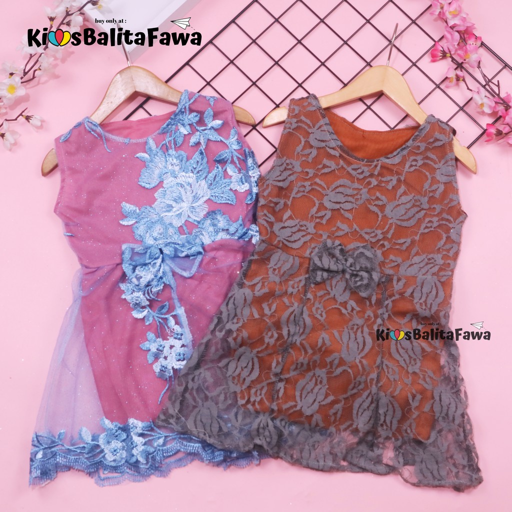 Dress Keira uk 1-2 Tahun / Dres Kondangan Anak Perempuan Brukat Kensi Gaun Pesta Baju Baby Import