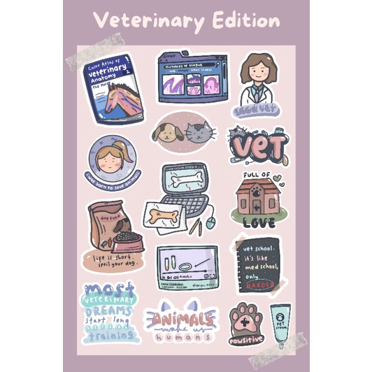 

[15 PCS] STIKER KEDOKTERAN HEWAN (VETERINARY) KERTAS GLOSSY LUCU MURAH