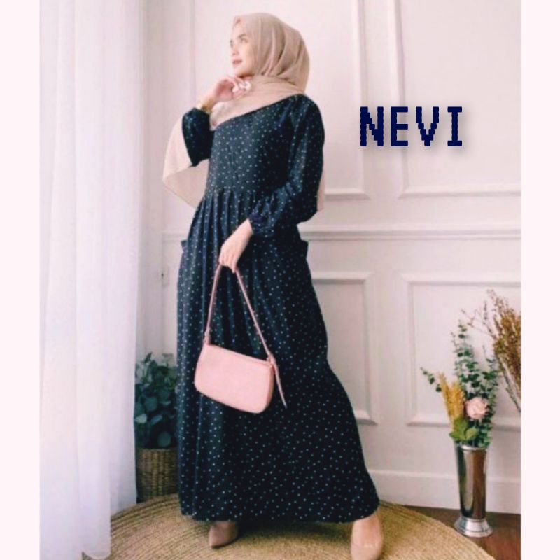 Gamis Milea / Dress Syari/ LD 120 cm / PB 130 cm / Gamis Rayon Premium / Dress Gamis Rayon Premium / Gamis Jumbo / Daster Gamis-MILEA(POLKA NEVI)