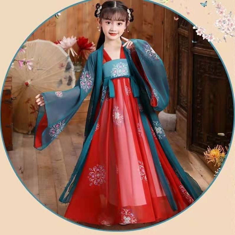 Girls' Hanfu autumn style thin style wide sleeve super fairy children's ancient costume Chinese styl