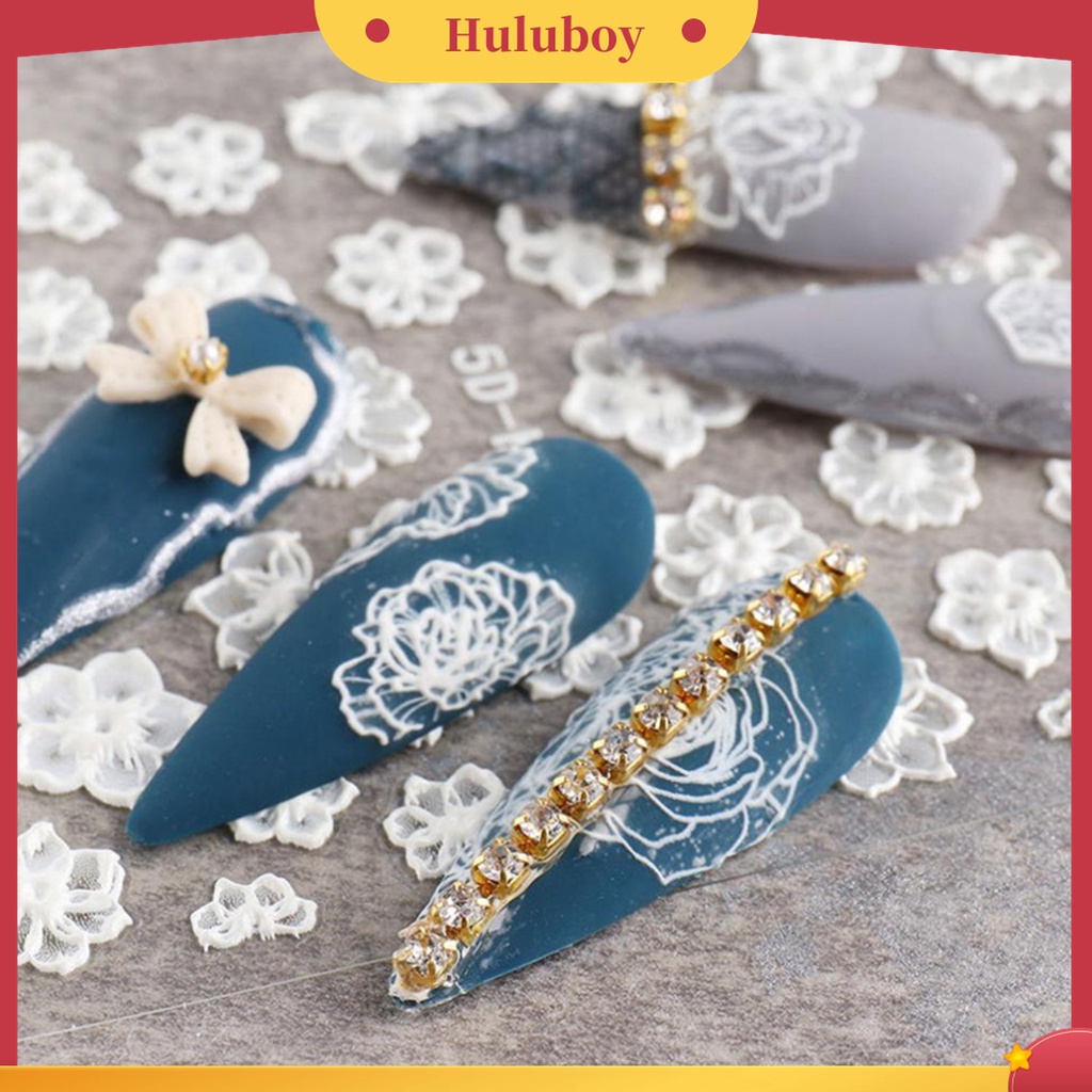 Huluboy Huluboy♡ 1 Lembar Stiker Kuku Motif Bunga Timbul 5D Tahan Air Untuk Manicure