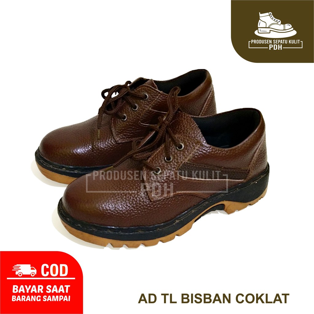 SEPATU SAFETY KULIT SAPI ASLI FANTOFEL KERJA LAS PROYEK KANTOR KITCHEN DAPUR AD TL BISBAN COKLAT