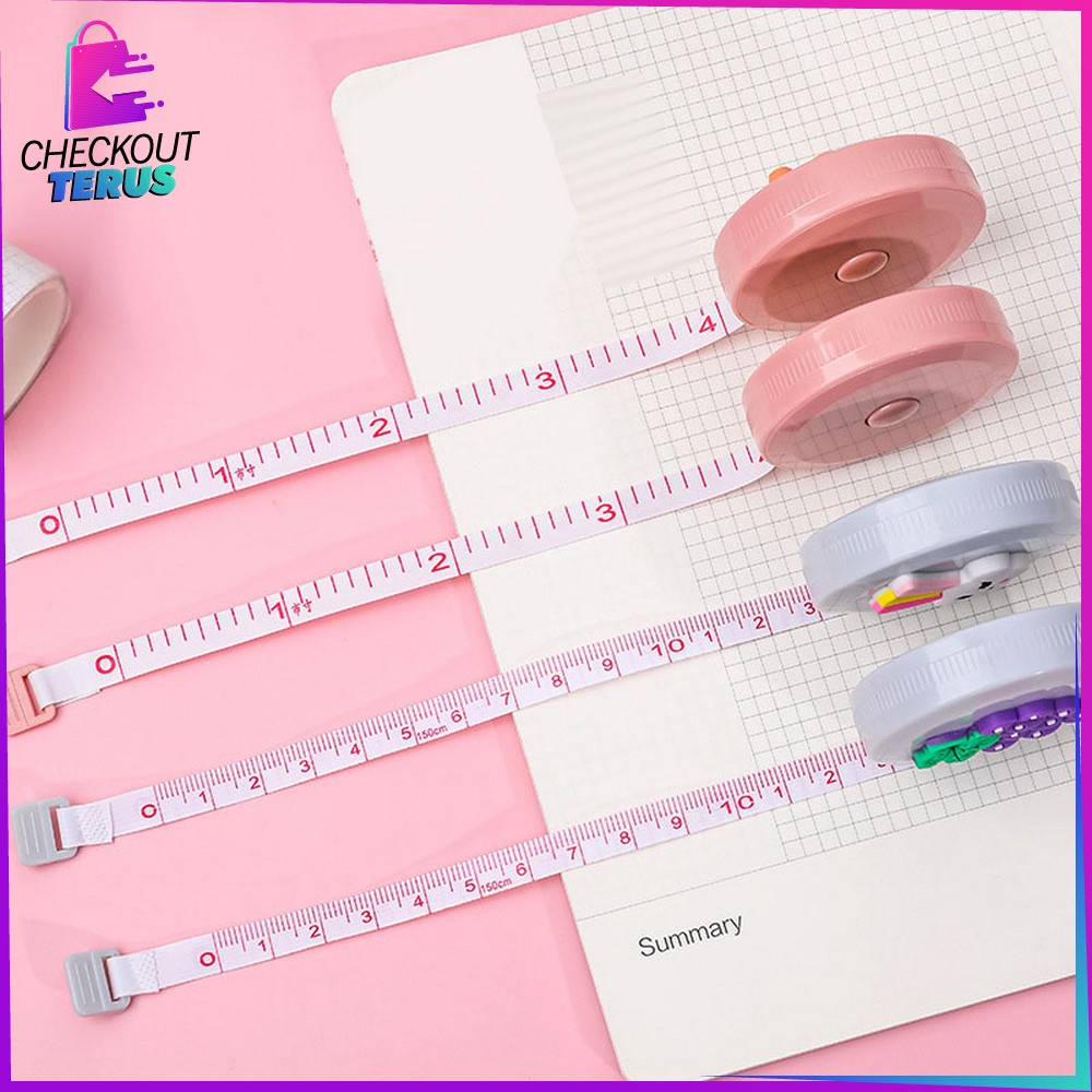 CT C642 Meteran Gulung Mini Karakter Lucu 150CM Praktis Portabel Meteran Baju Motif Doubel Side Pocket Ruler