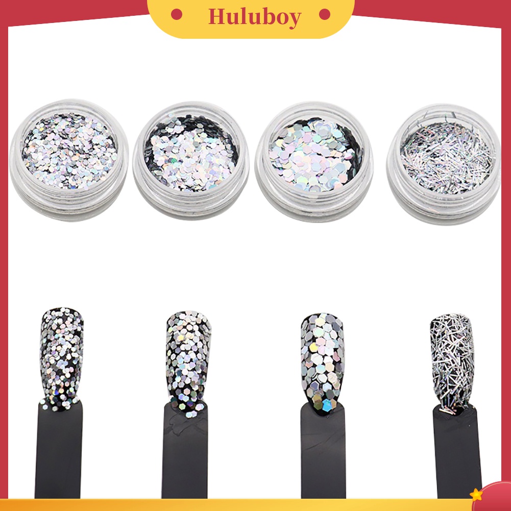 Huluboy Huluboy♡ 4 Kotak Payet Glitter Heksagonal Linear Untuk Dekorasi Nail Art Manicure