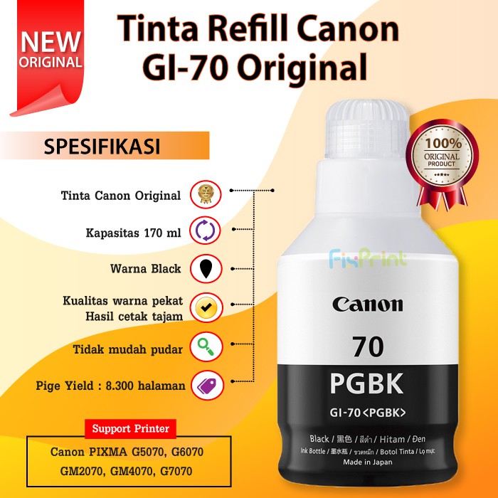 Tinta Printer Canon Original GI-70 GI 70 gi70 G5070 G6070 G7070